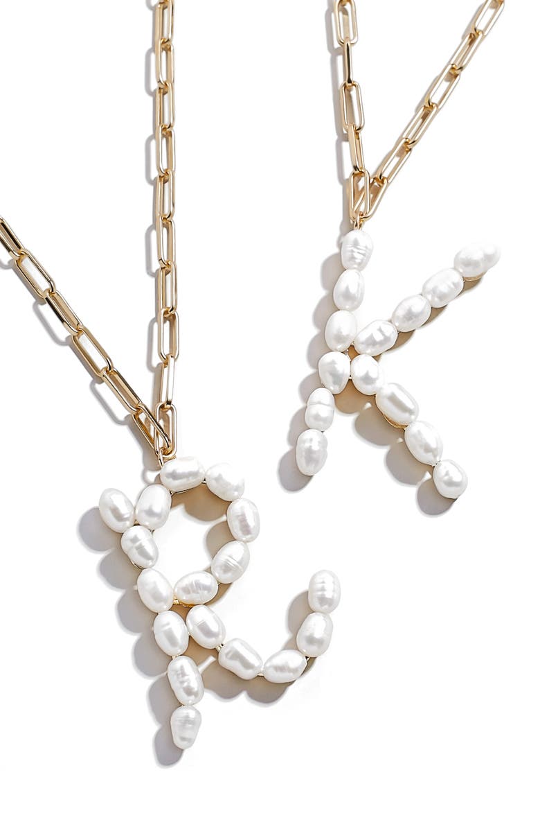 BaubleBar Blair Hera Genuine Pearl Initial Pendant Necklace, Alternate, color,