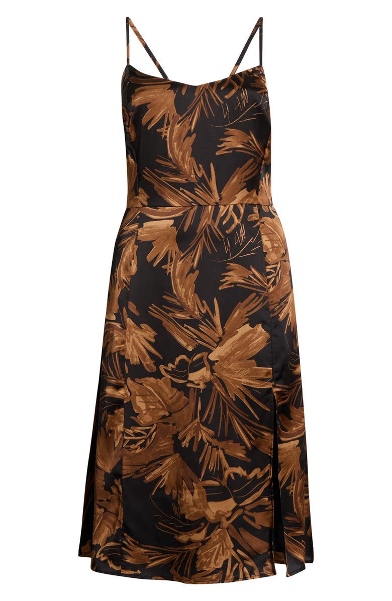 SUGARLIPS Palm Tropics Midnight Parting Sleeveless Satin Sundress, Alternate, color, Black-Tan