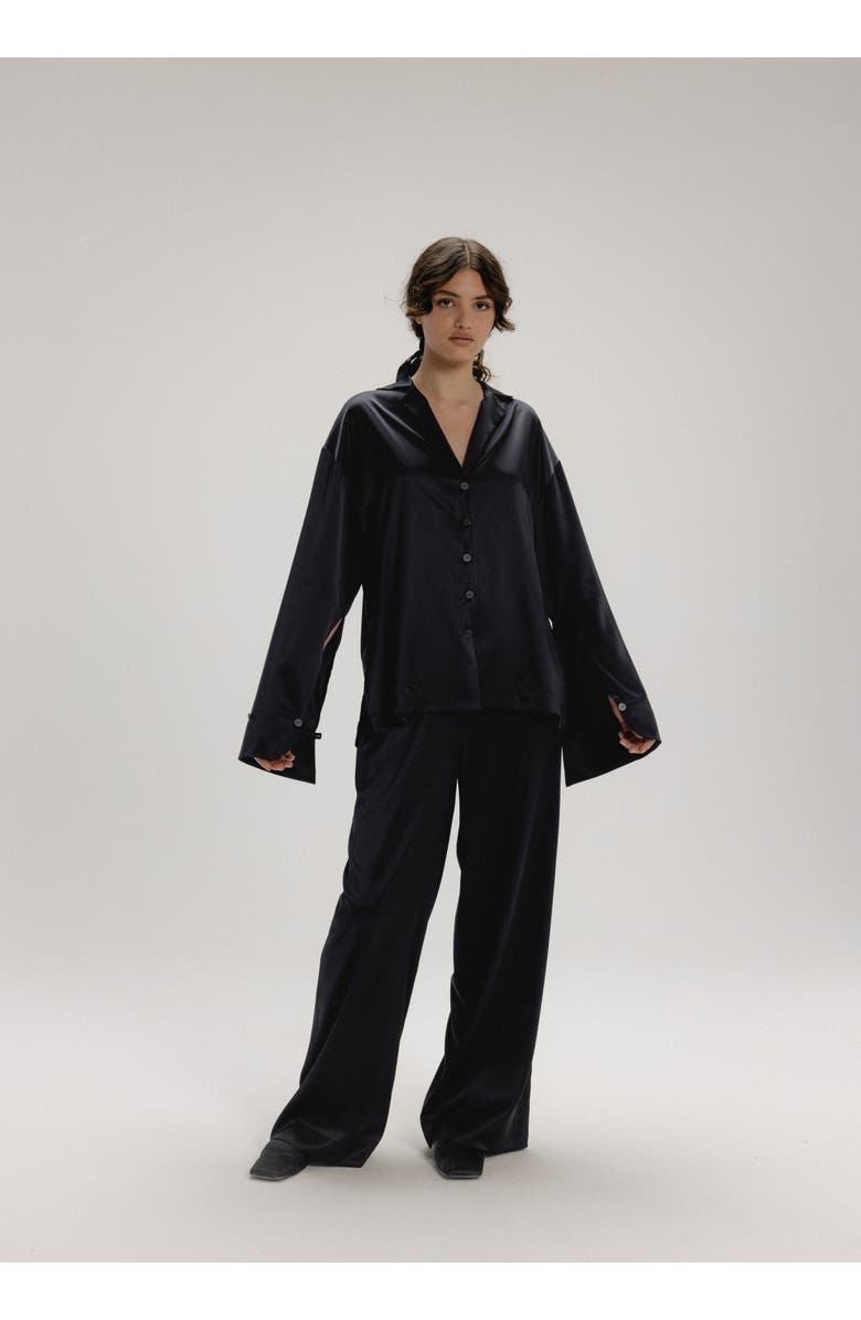 Alas Silk Button Up Shirt, Alternate, color, Black