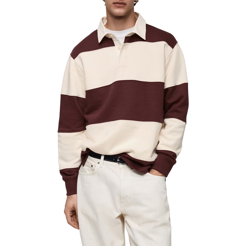 Mango Stripe Cotton Polo Sweatshirt In Burgundy