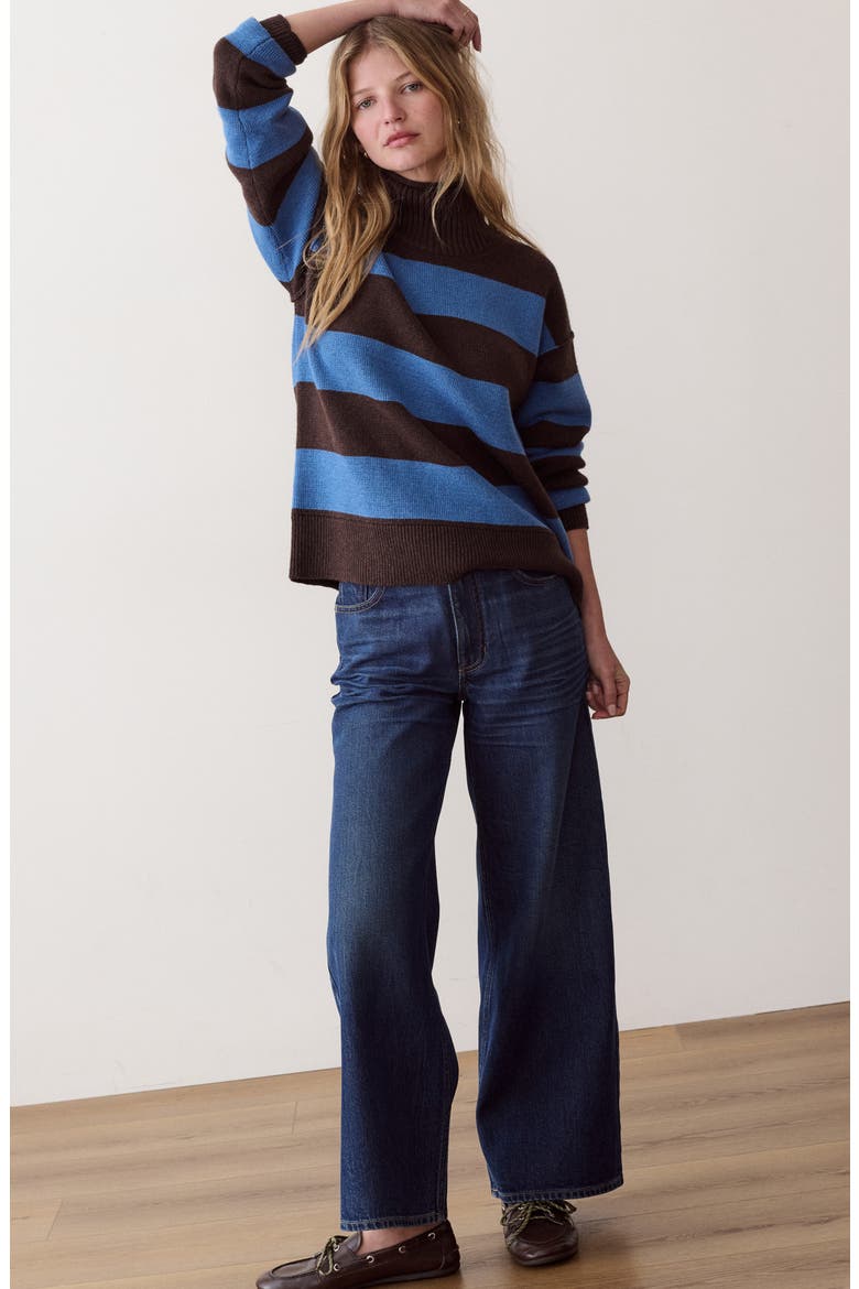 Maggie Rollneck Stripe Sweater, Alternate, color, CHOCOLATE AND CORONET