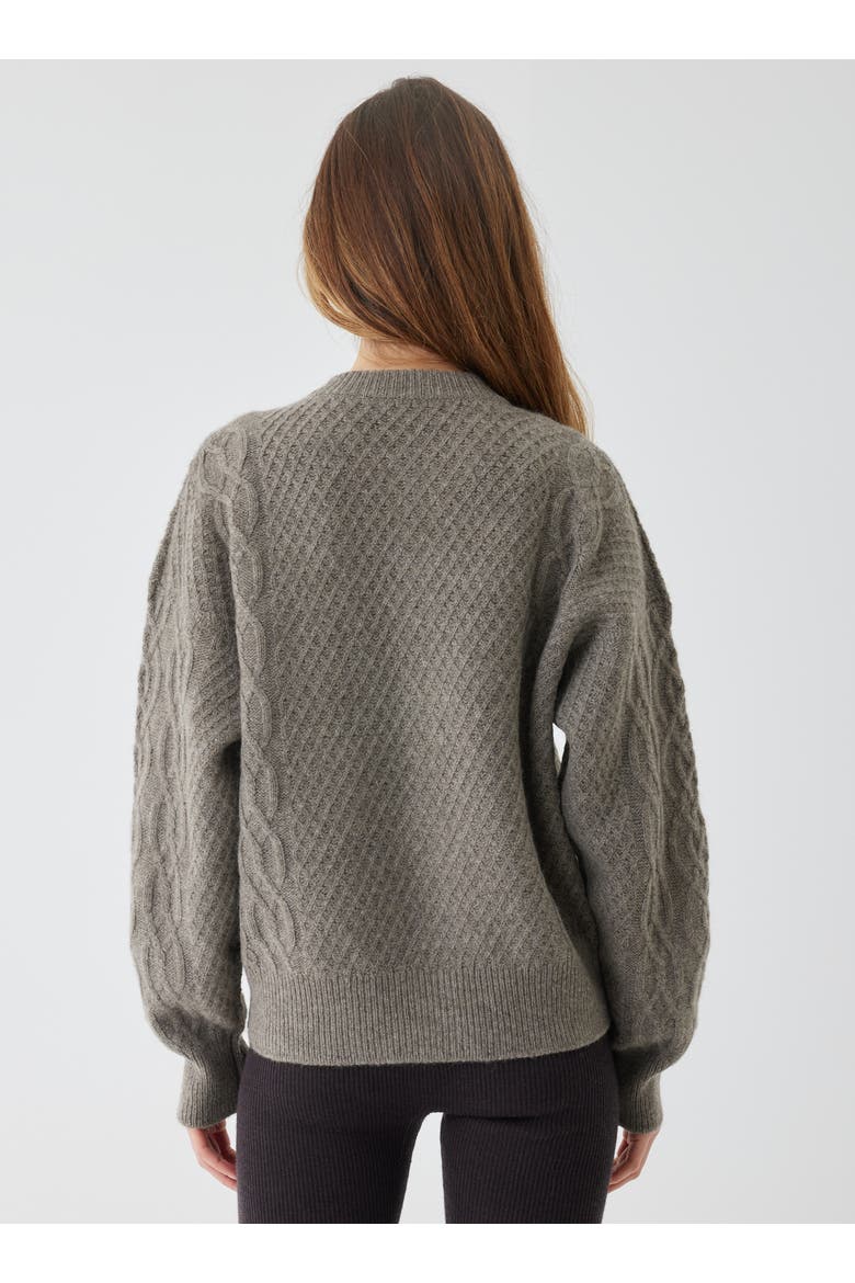 Yak Wool Cable Long Sleeve Crewneck Cardigan, Alternate, color, SMOKE