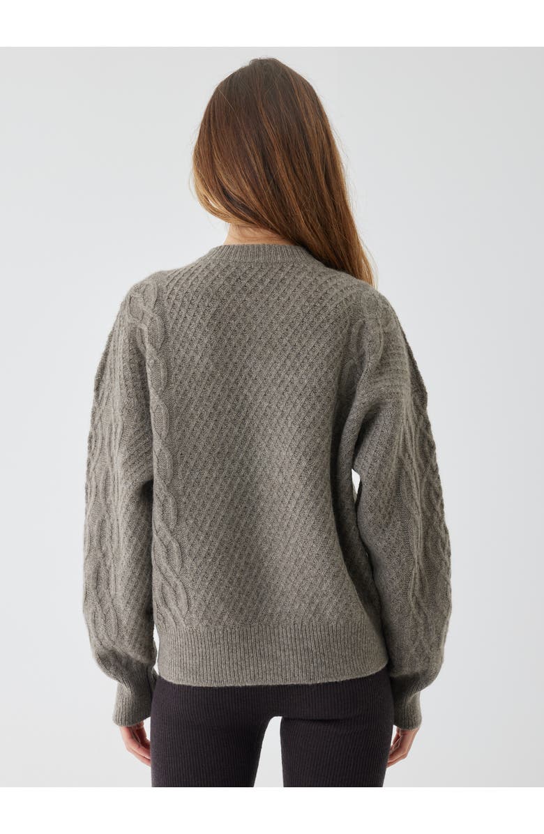 Majestic Filatures Yak Wool Cable Long Sleeve Crewneck Cardigan, Alternate, color, Smoke