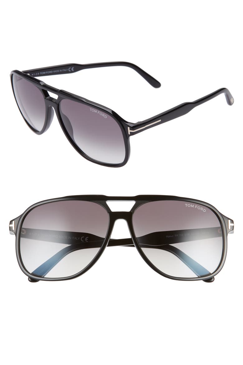 Raoul 62mm Gradient Navigator Sunglasses, Alternate, color, SHINY BLACK/ GRADIENT SMOKE