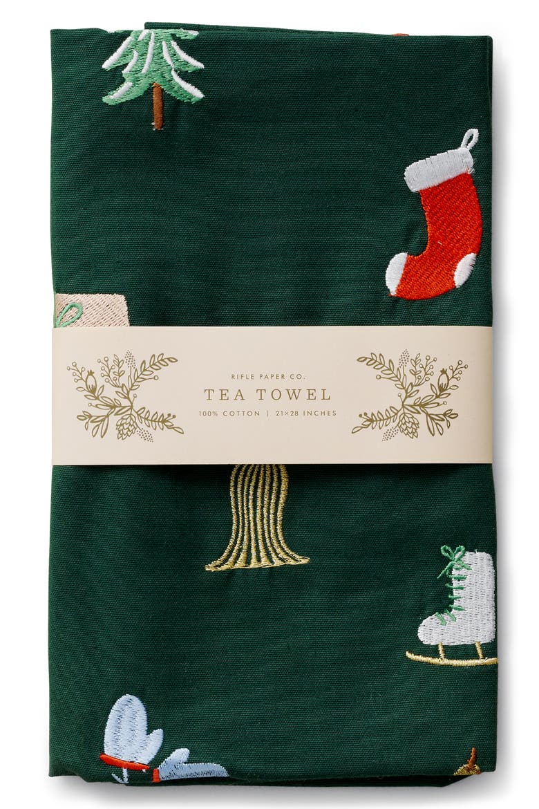 Christmas Icon Embroidered Tea Towel, Alternate, color, GREEN MULTI