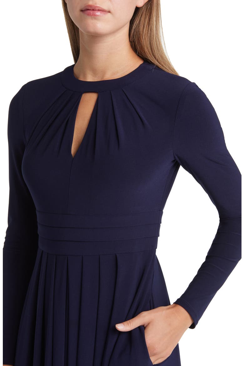 Pleated Keyhole Cutout A-Line Dress, Alternate, color, NAVY