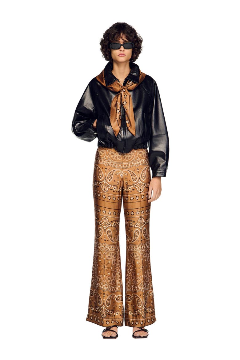Bandana-print floaty trousers, Alternate, color, Brown / black