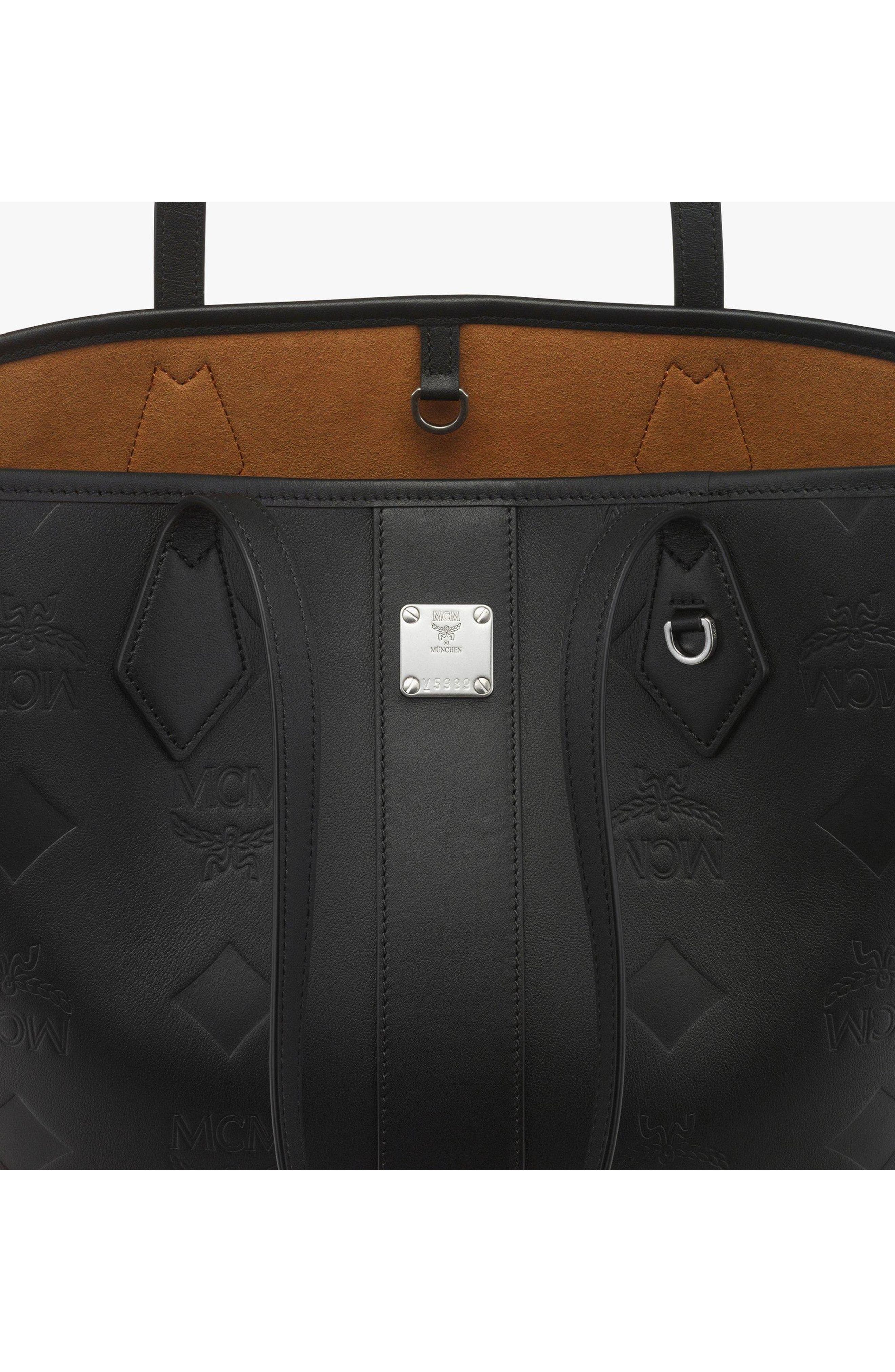 Small New Liz Shopper in Embossed Monogram Leather, Alternate, color, Black