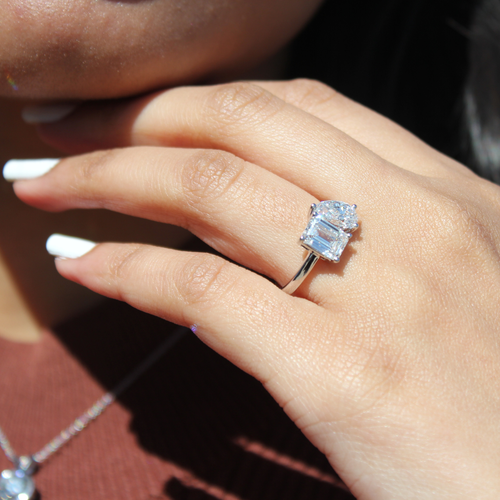 Luvmyjewelry Evermore 14k Gold Toi Et Moi Emerald And Pear Lab Grown Diamond Ring In 14k White Gold