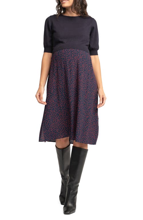 Shop Seraphine Mixed Media Maternity/nursing Dress In Blue Multi