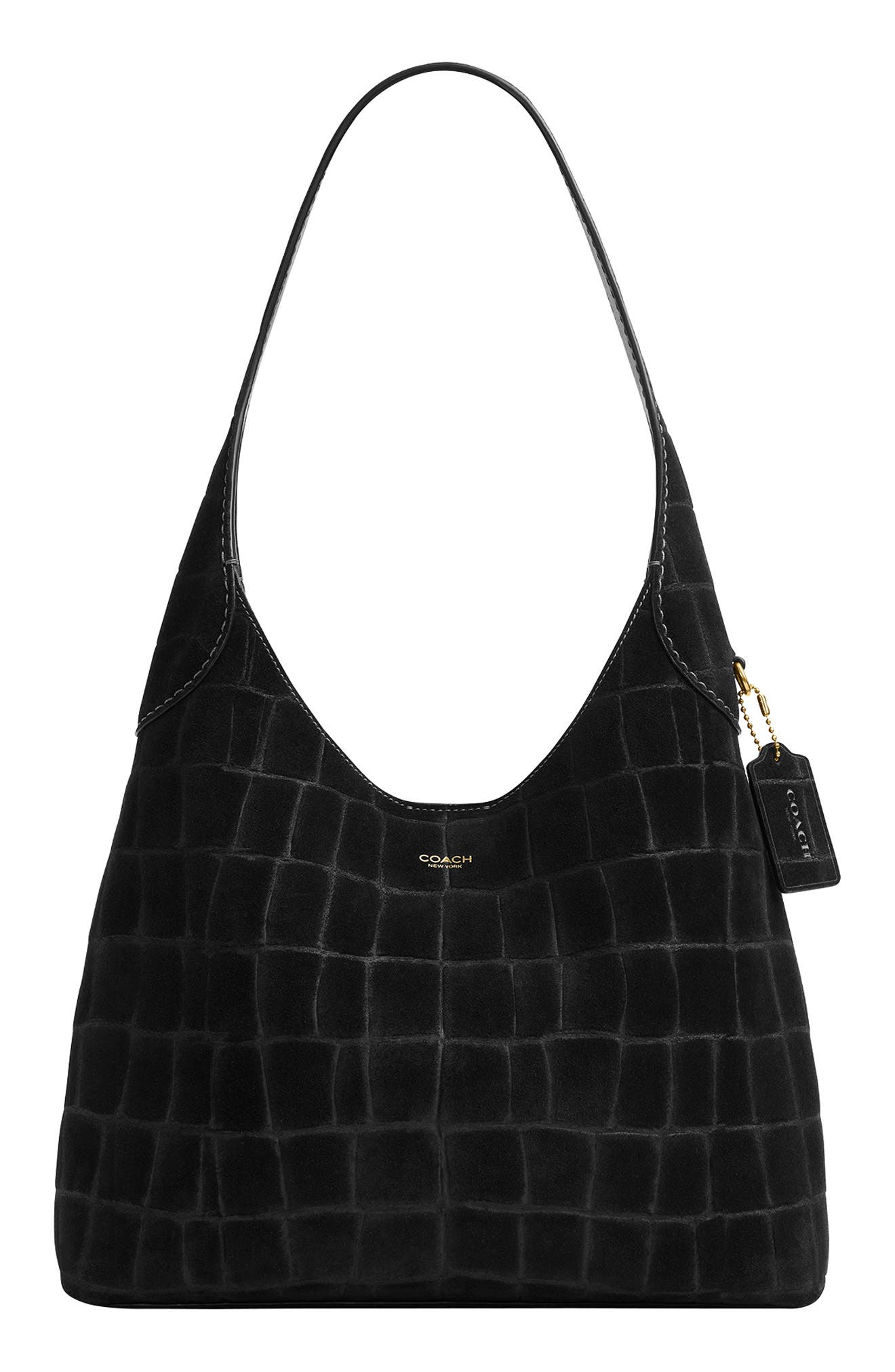 COACH Brooklyn Croc Embossed Suede Shoulder Bag, Main, color, 