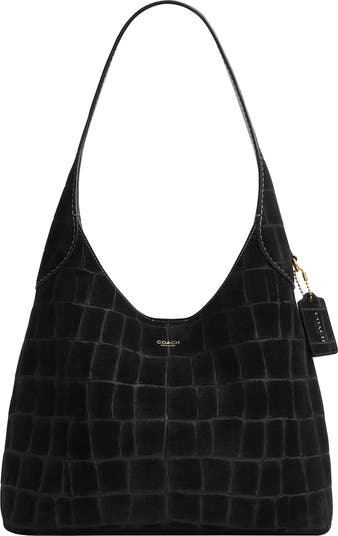 Brooklyn Croc Embossed Suede Shoulder Bag