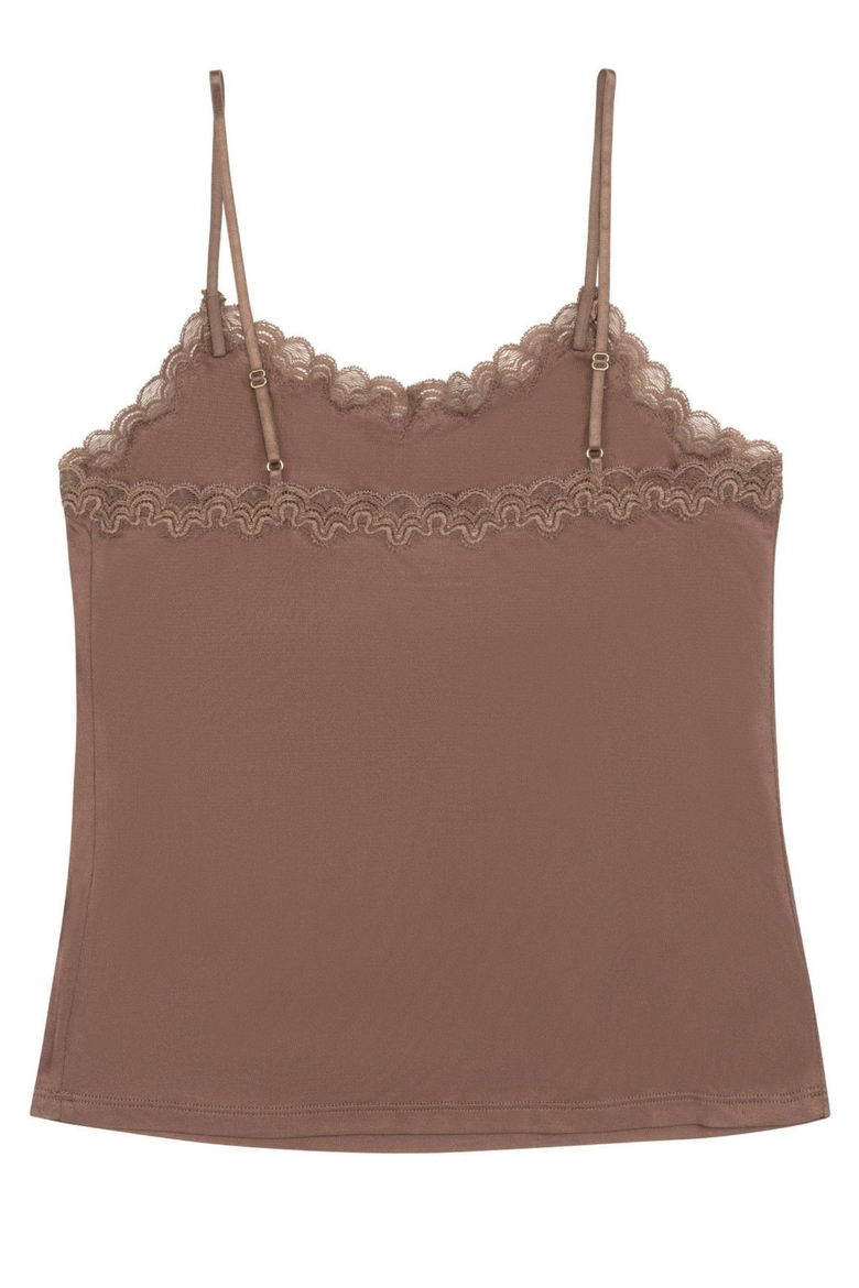 Soft Silk Lace Trim Camisole, Alternate, color, TOFFEE