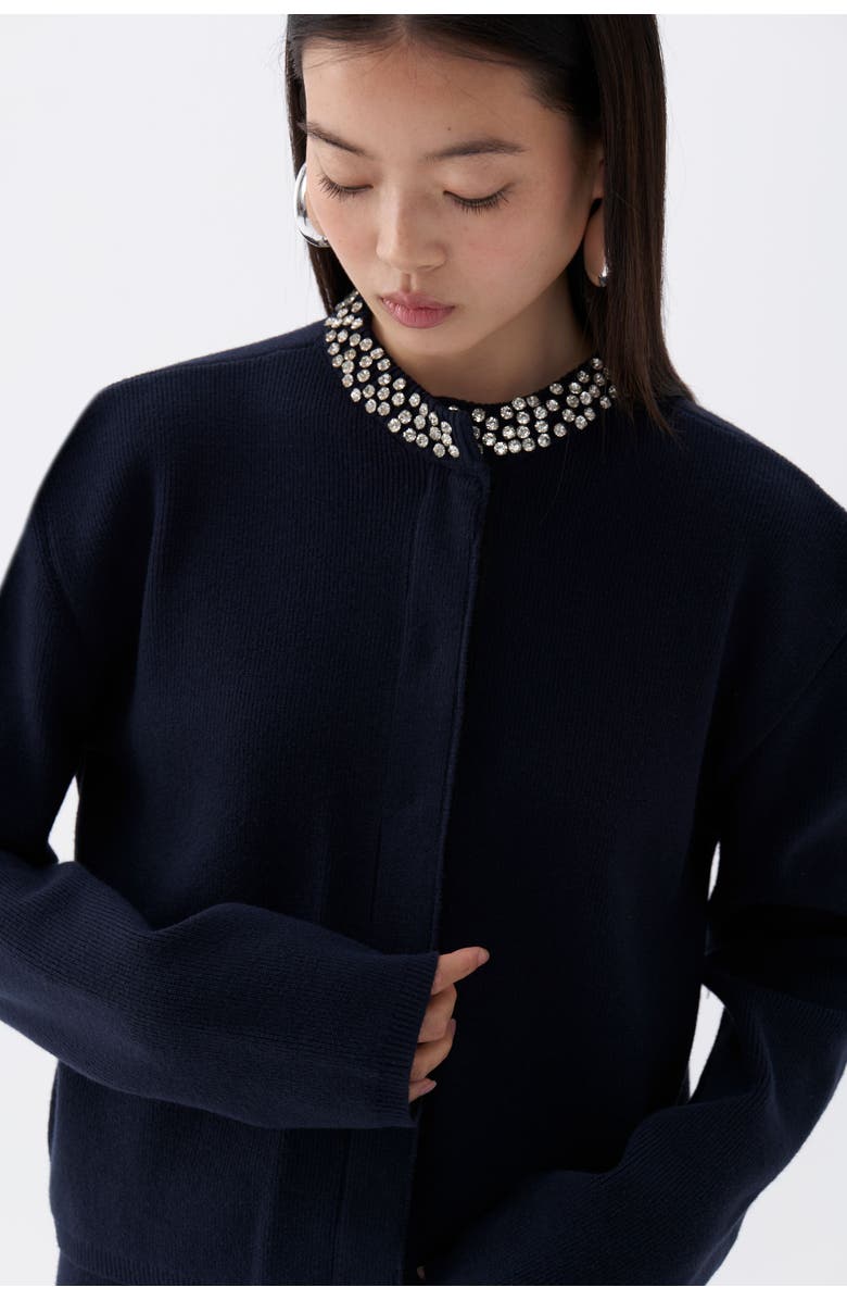 Nocturne Shiny Stone Collar Cardigan, Alternate, color, 