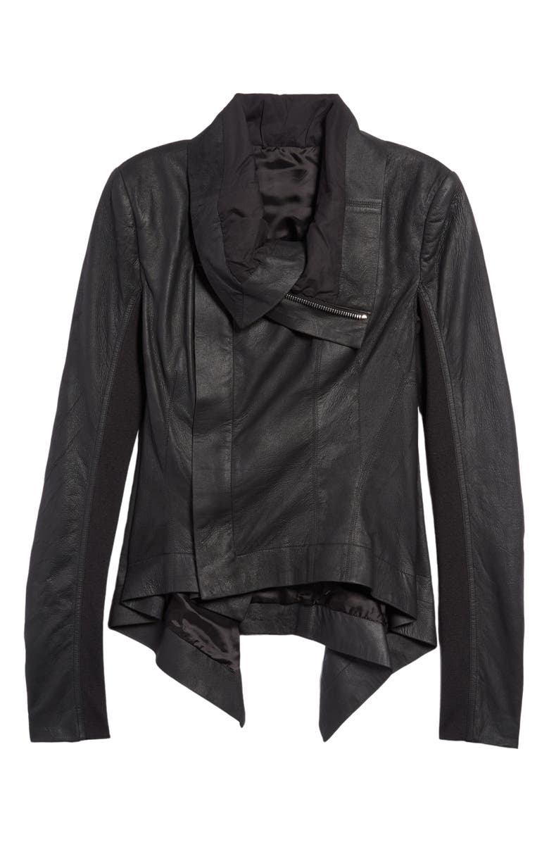 Rick Owens Asymmetric Leather & Wool Biker Jacket, Main, color, 