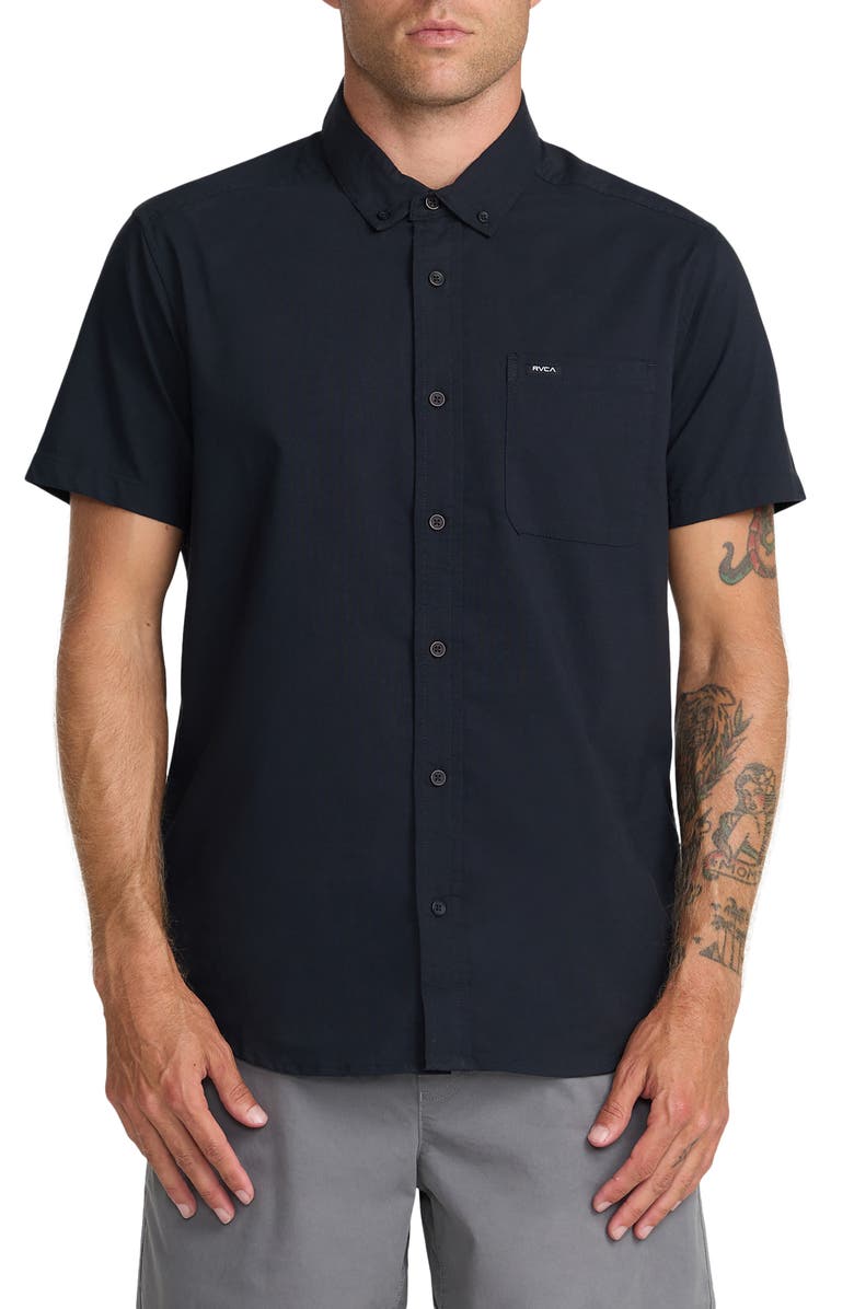 RVCA That'll Do Slim Fit Solid Short Sleeve Button-Down Shirt, Main, color, Black New