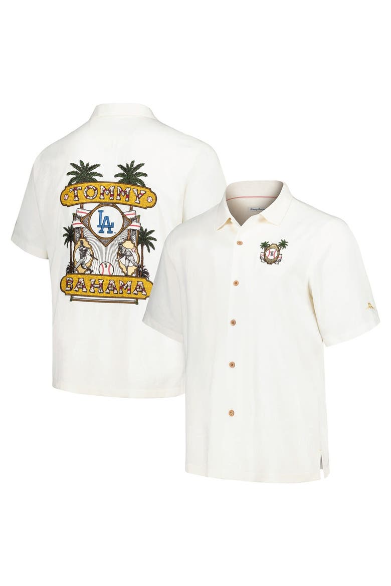 Men's Tommy Bahama White Los Angeles Dodgers Pitcher's Paradiso Button-Up Camp Shirt, Alternate, color, White