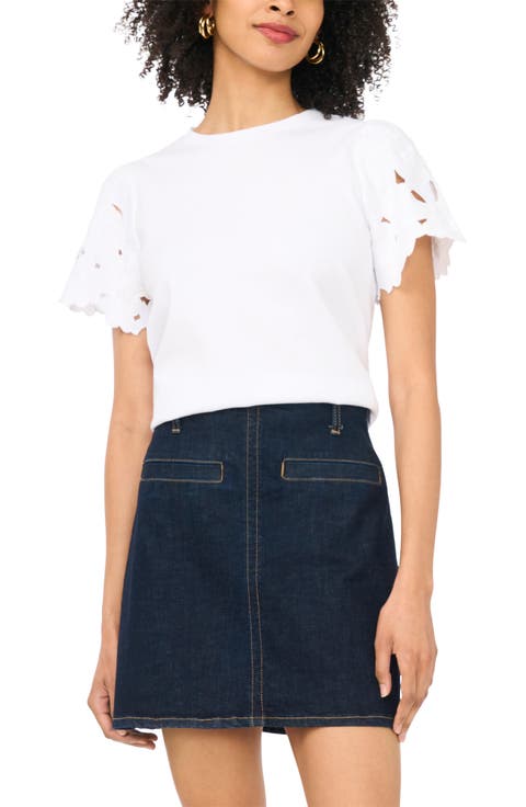 Eyelet Embroidered Sleeve T-Shirt