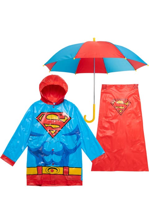 Justice League Superman 3-Piece Rain Jacket and Umbrella Set