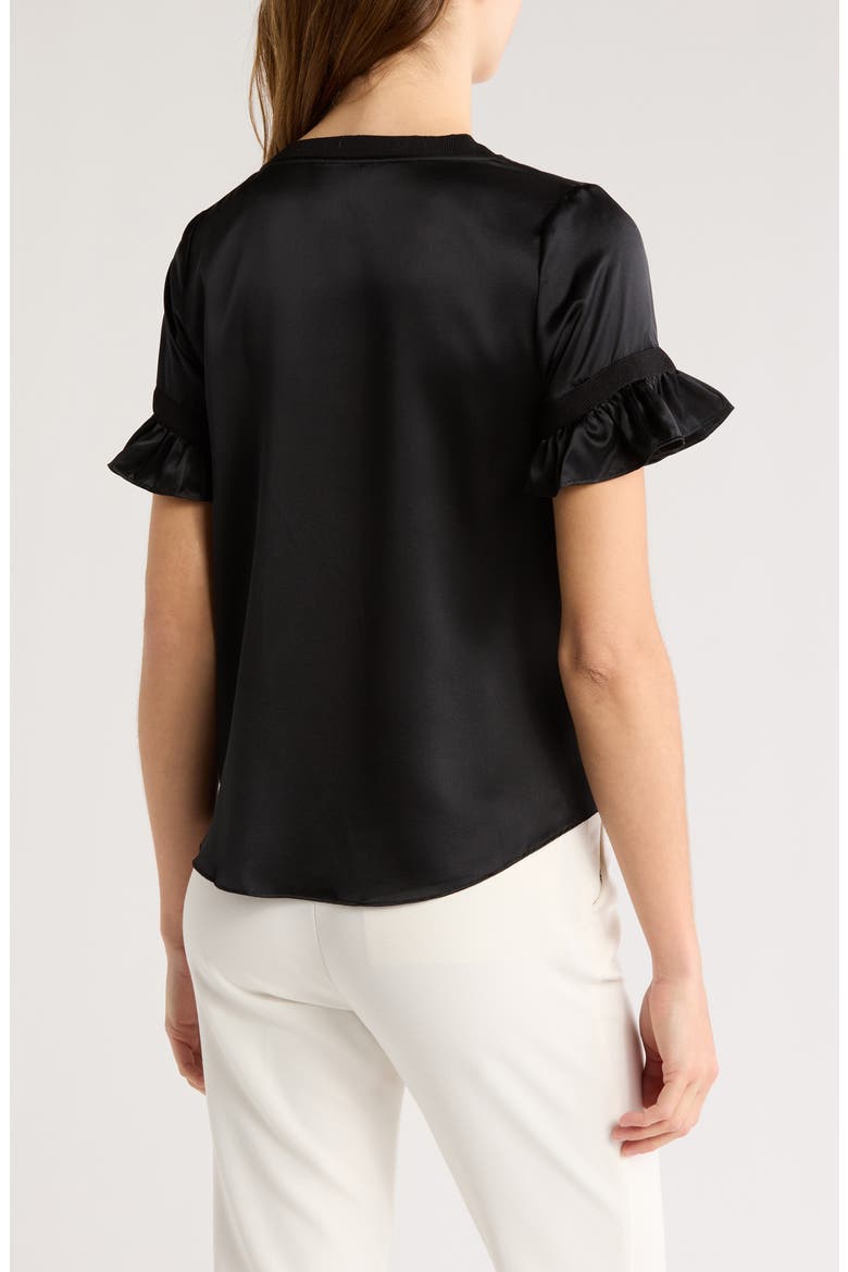 Linnea Ruffle Sleeve Silk Top, Alternate, color, BLACK