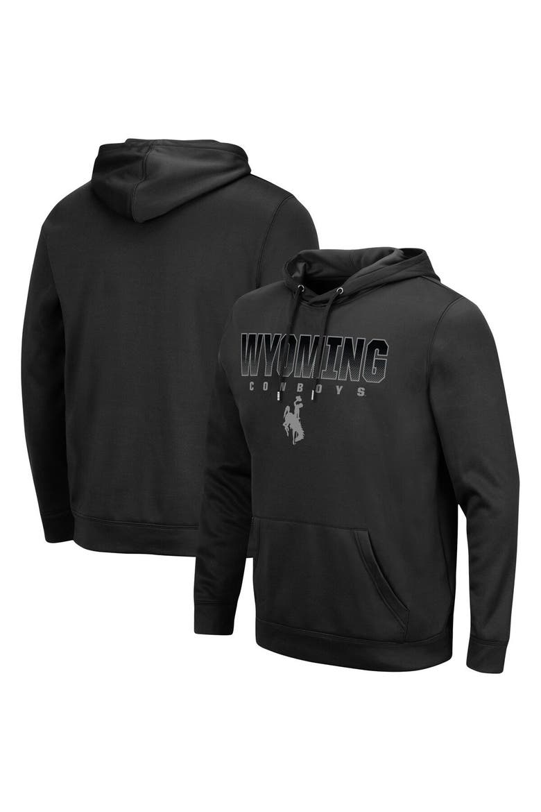 Men's Colosseum Black Wyoming Cowboys Blackout 3.0 Pullover Hoodie, Main, color, Black