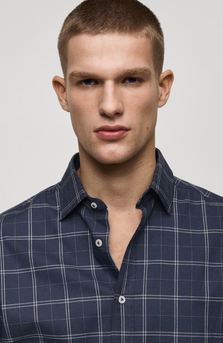 MANGO Regular Fit Plaid Cotton Button-Up Shirt, Alternate, color, Dark Navy