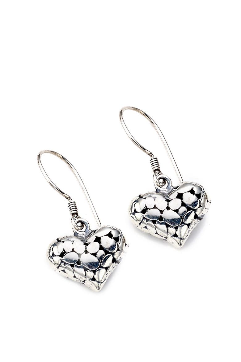Sterling Silver Dot Heart Shaped Drop Earrings, Main, color, SILVER