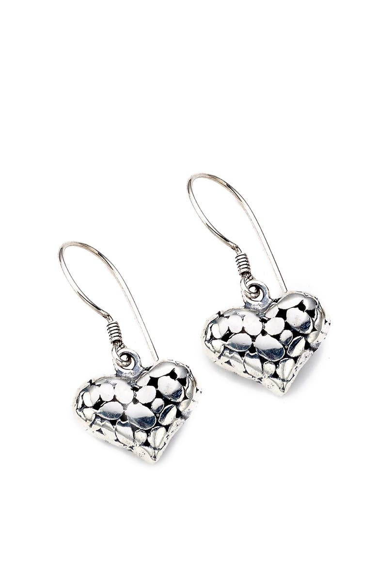 SAMUEL B. Sterling Silver Dot Heart Shaped Drop Earrings, Main, color, 