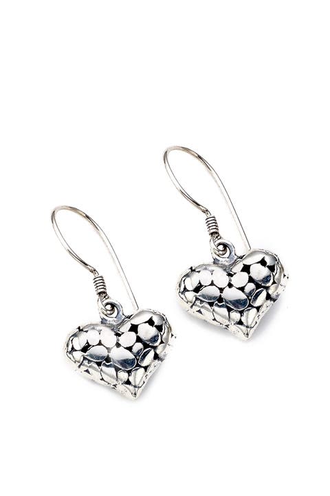 Sterling Silver Dot Heart Shaped Drop Earrings