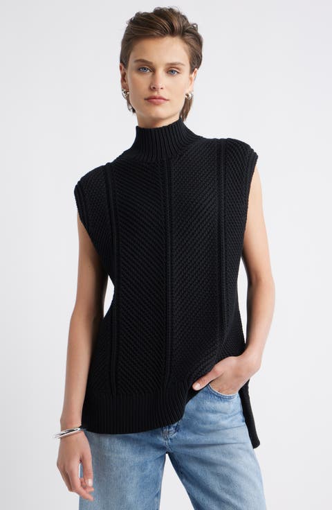 Textured Sleeveless Mock Neck Sweater