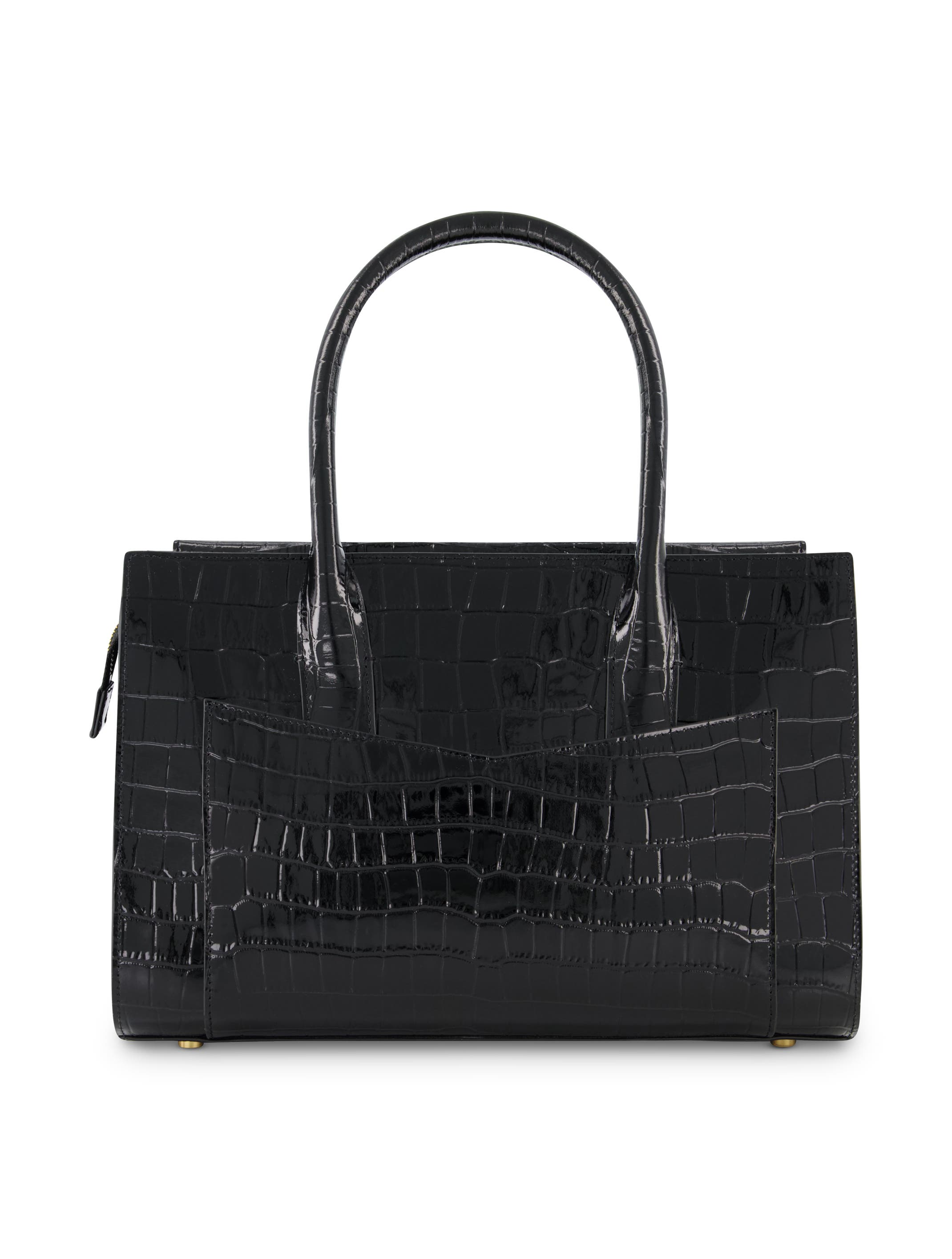 Mac Duggal Gold Plated Hardware Crocodile Embossed Leather Tote Bag, Alternate, color, Black