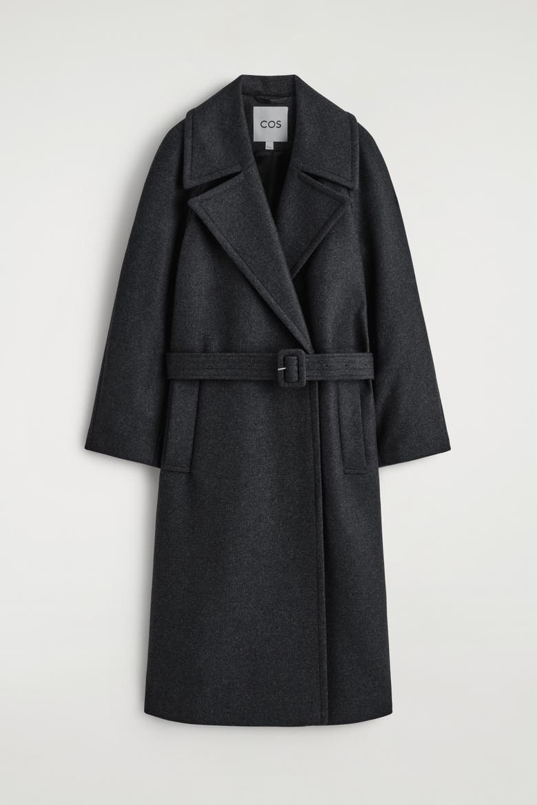 Tailored Belted Wool-Twill Coat, Alternate, color, CHARCOAL