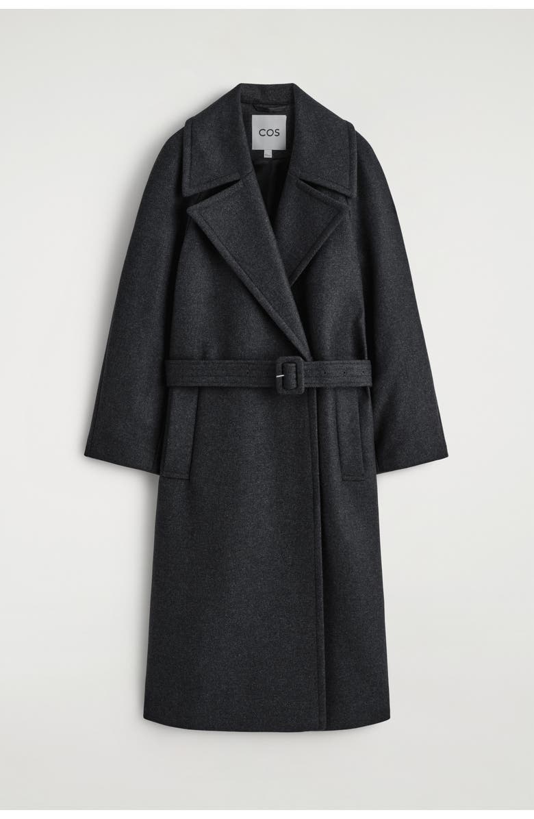 COS Tailored Belted Wool-Twill Coat, Alternate, color, Charcoal
