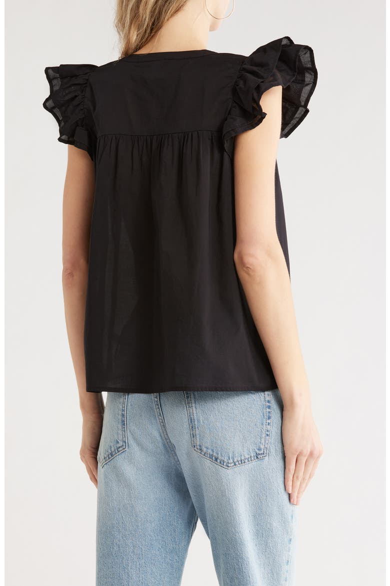 Short Sleeve Eyelet Top, Alternate, color, BLACK