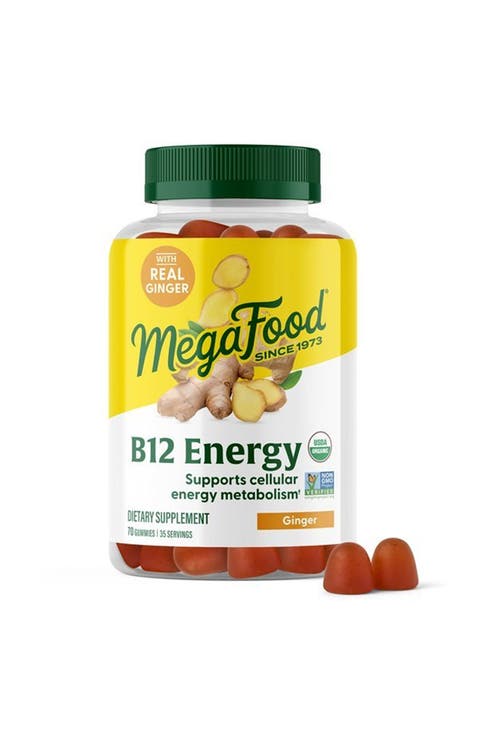 Vitamin B12 Energy Gummies for Kids, Teens & Adults, Usda Organic, 70 Ginger Gummies