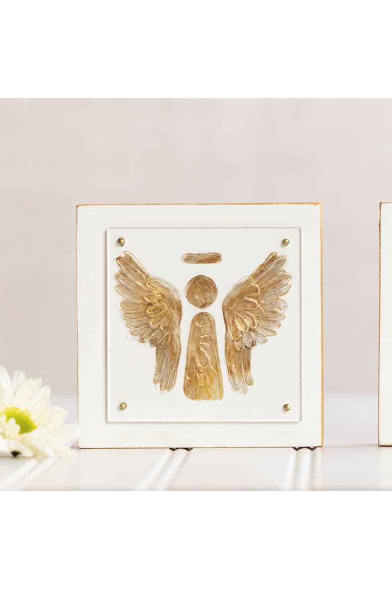 Wood and Acrylic Block Gold Angel Multicolored for Spring Home Decor, Alternate, color, Beige
