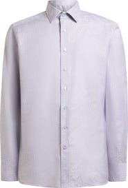 Etro Roma Regular Fit Stripe Paisley Jacquard Cotton Dress Shirt