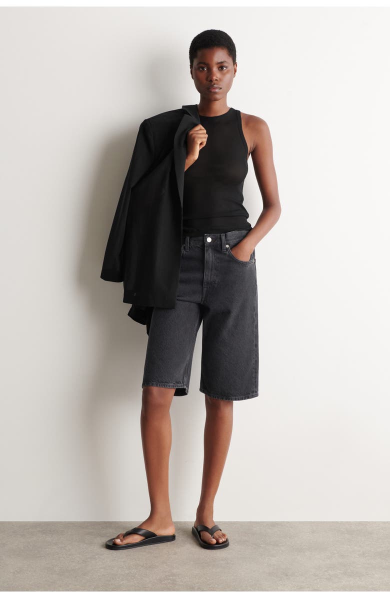 COS Chord Straight-leg Denim Shorts, Main, color, Black