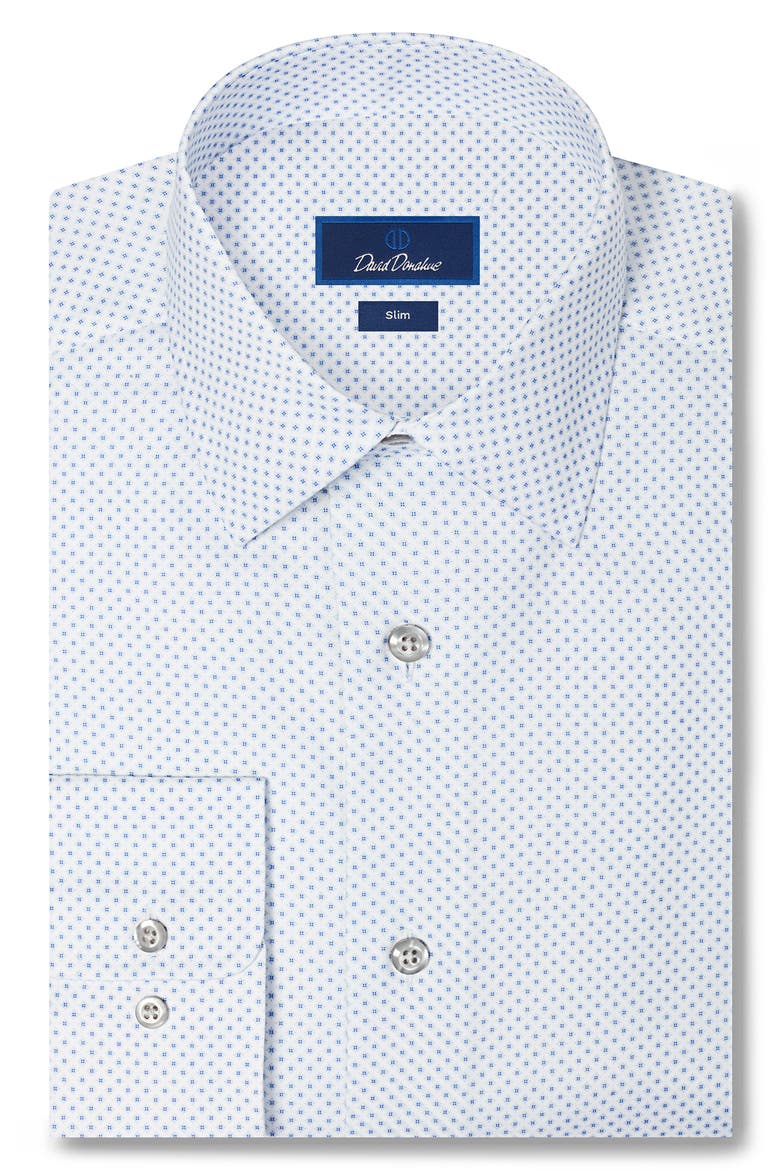Slim Fit Neat Print Stretch Cotton Twill Dress Shirt, Main, color, WHITE/ PEARL