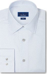 David Donahue Slim Fit Neat Print Stretch Cotton Twill Dress Shirt