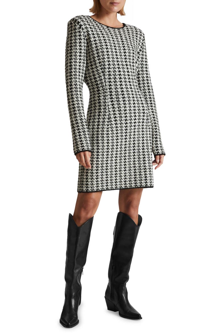 Houndstooth Long Sleeve Wool & Alpaca Blend Sweater Dress, Main, color, BLACK/ WHITE HOUNDTOOTH