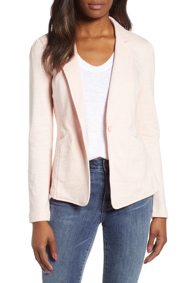Knit One-Button Blazer, Main, color, PINK CHINTZ