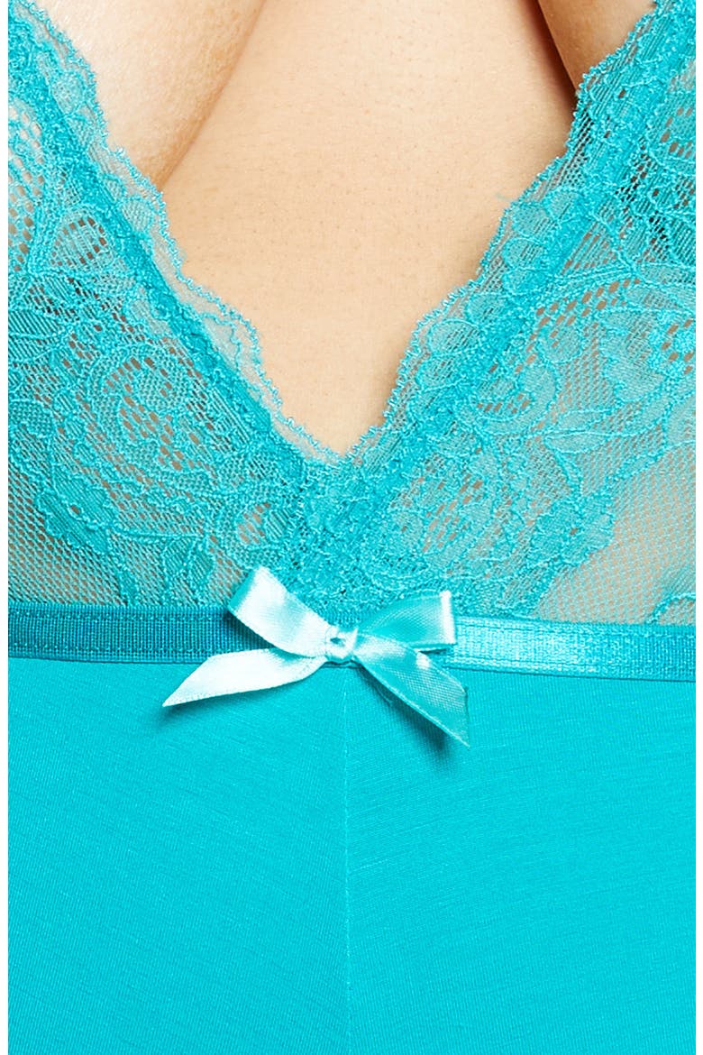 Plunge Neck Lace & Floral Print Teddy, Alternate, color, LAPIS