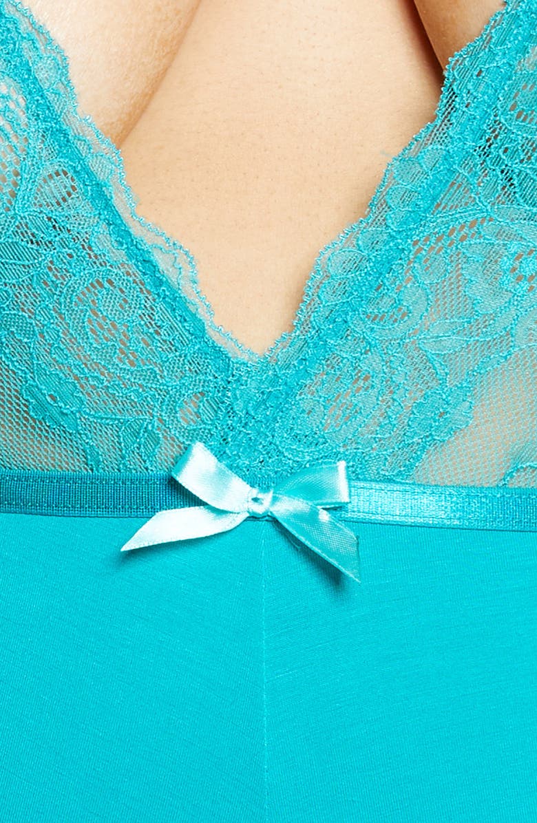 Oh La La Cheri Plunge Neck Lace & Floral Print Teddy, Alternate, color, Lapis