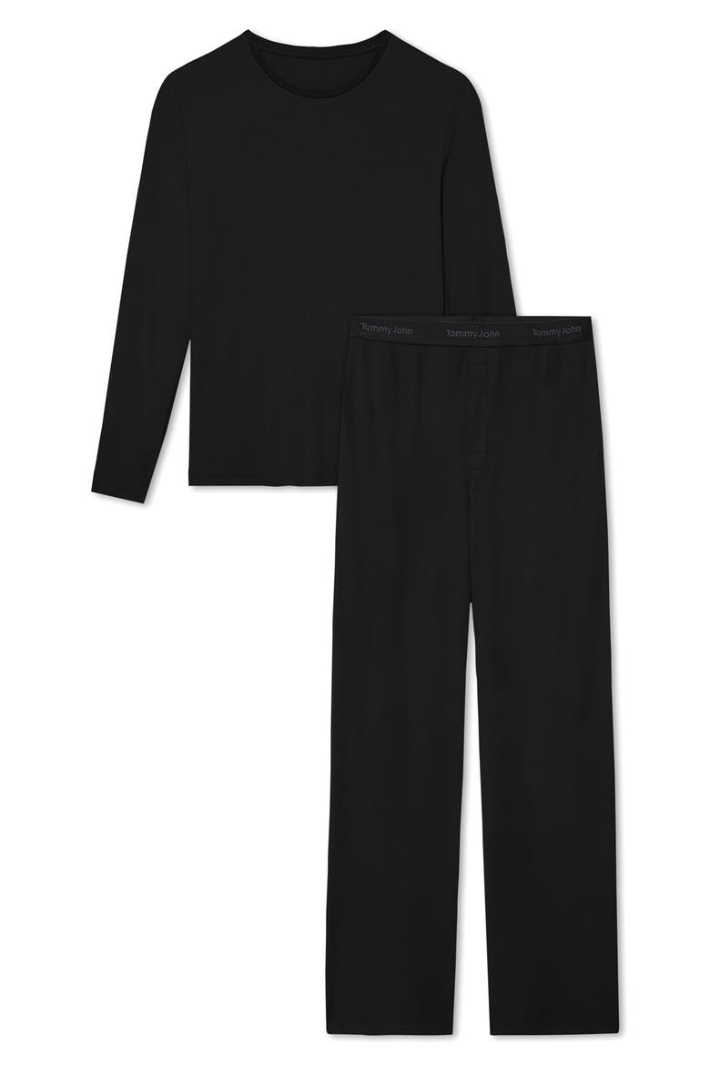Waffle Knit Pajama Top, Alternate, color, BLACK