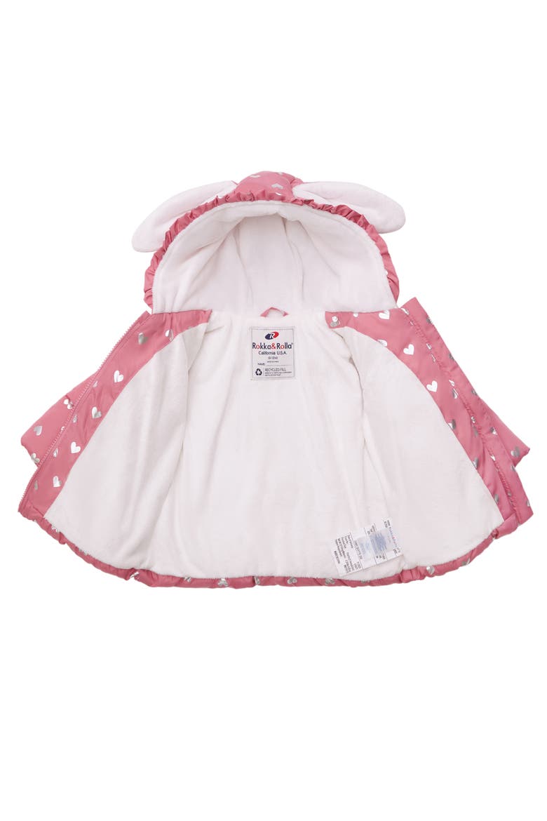 Soft Fleece Lined Bunny Puffer Jacket, Alternate, color, Pink Coral/Heart Foil Print