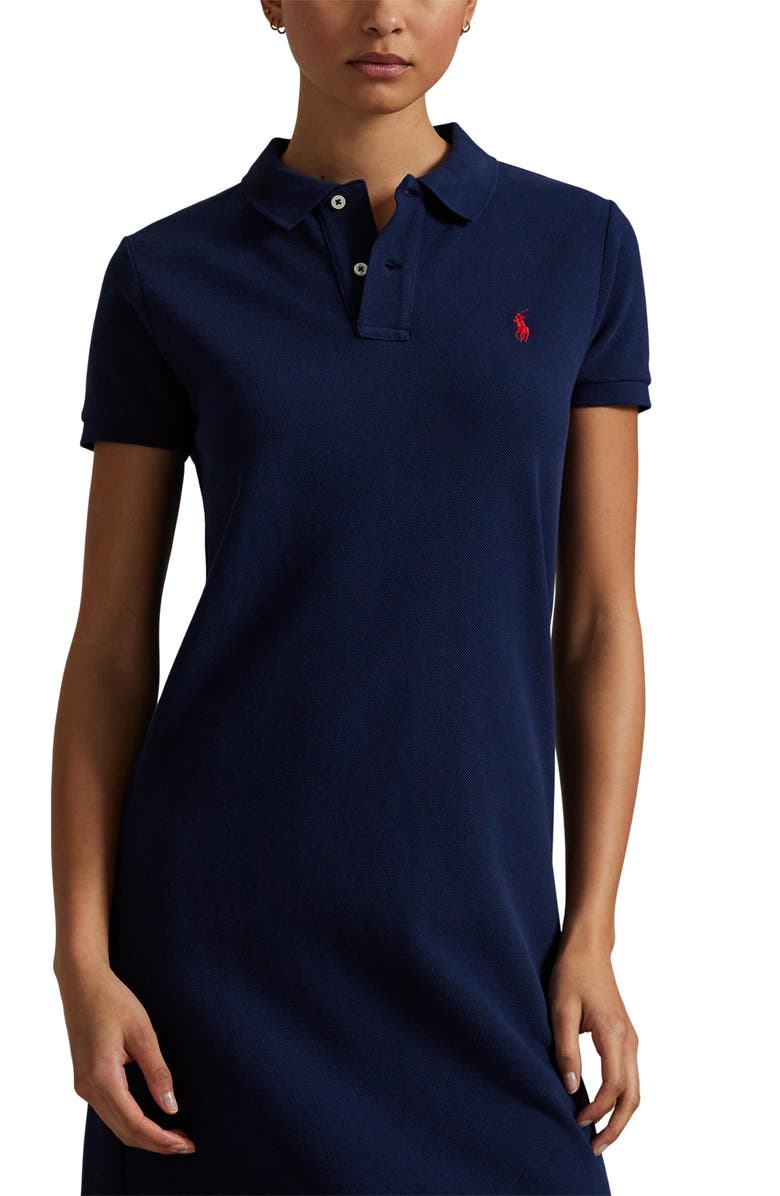 Polo Ralph Lauren Cotton Piqué Polo Dress, Alternate, color, Newport Navy