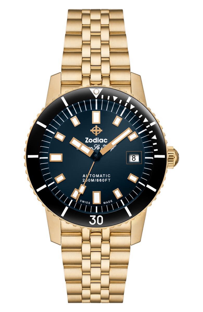 Zodiac Compression Diver Automatic 18K Gold-Plated Watch, 40mm, Main, color,