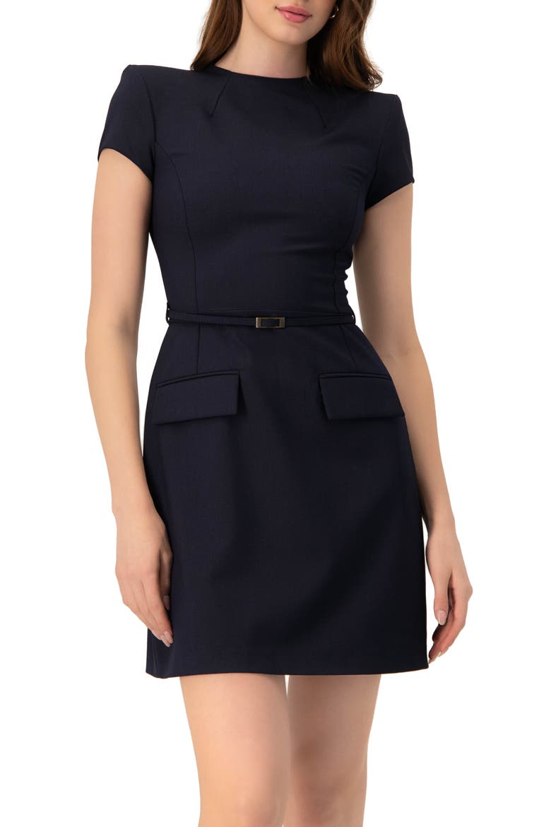formal short dress with pockets Short Dress with Belt And Faux Pockets (Women)