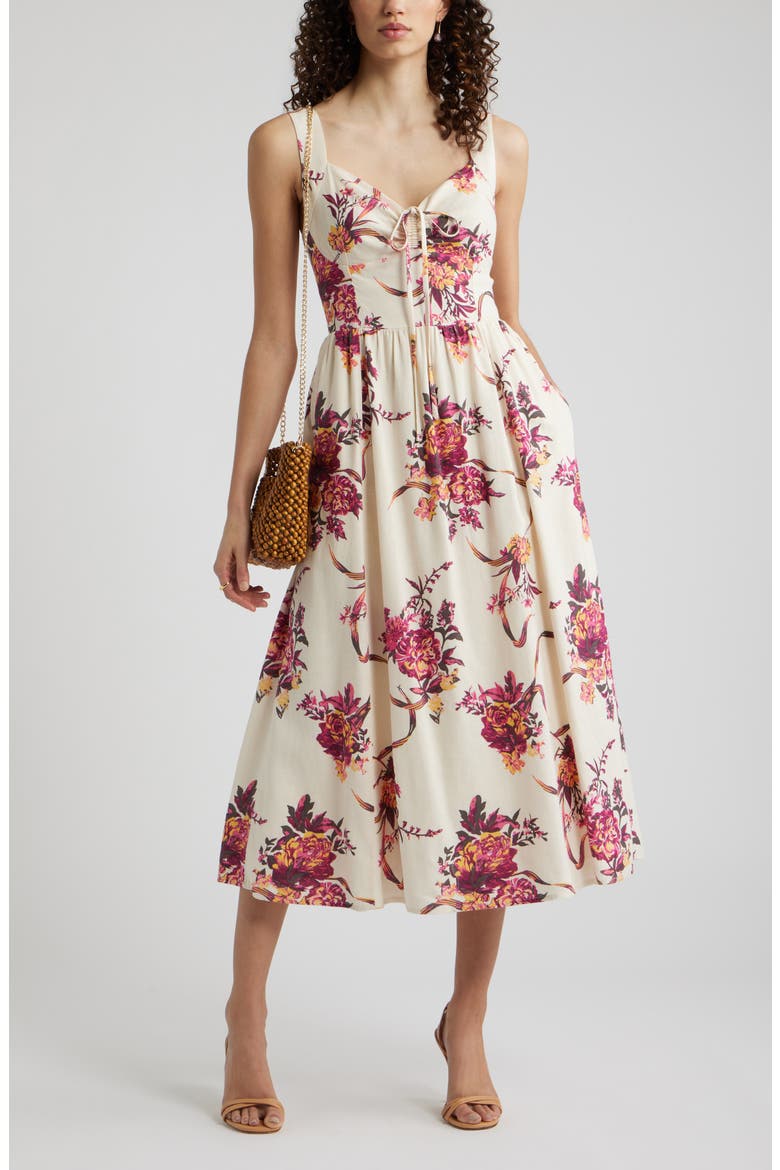 Floral Midi Dress, Main, color, BEIGE- PINK ANTOINETTE FLORAL